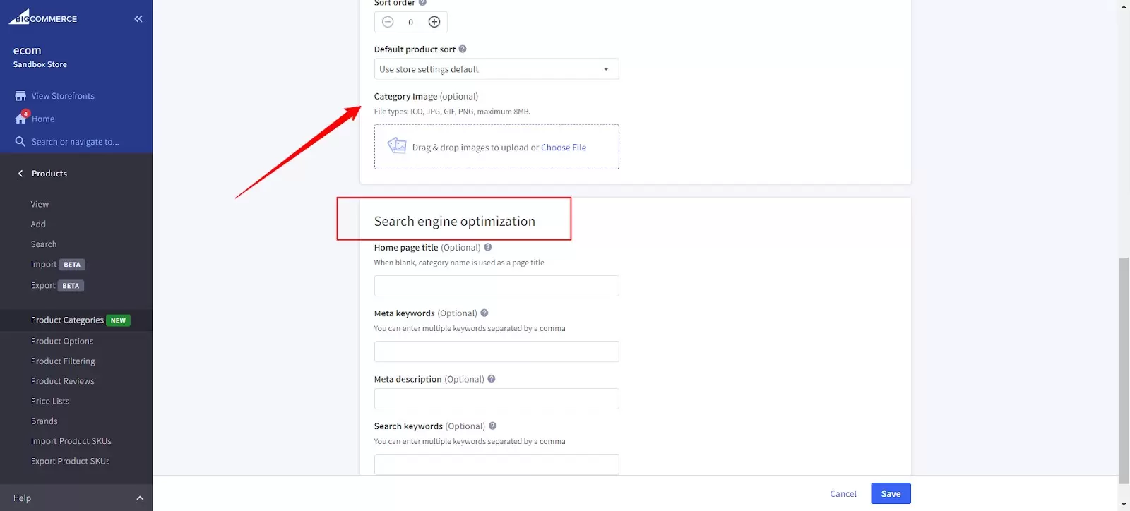 Organized product categories