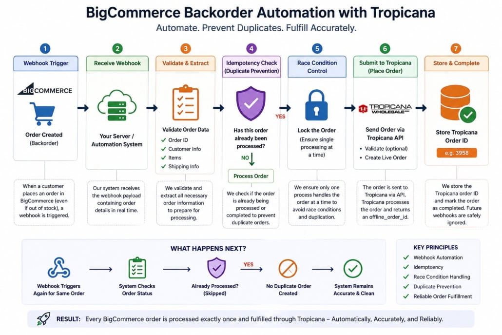 The webhook setup in BigCommerce triggers automation whenever a new order is placed